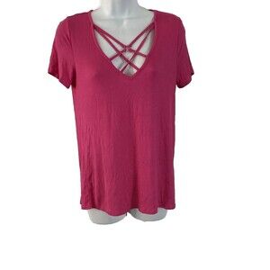 West Coast Love Womens Top Small Pink Criss Cross Short Sleeve Tee T-Shirt NWOT